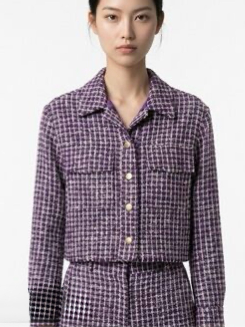 House of Harlow 1960 Purple Tweed Grid Jacket with Gold Buttons
